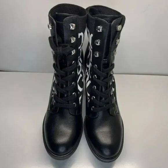 GUESS Ankle Boots Knit Logo Platform Black White WOMENS SIZE 11M - Picture 4 of 8